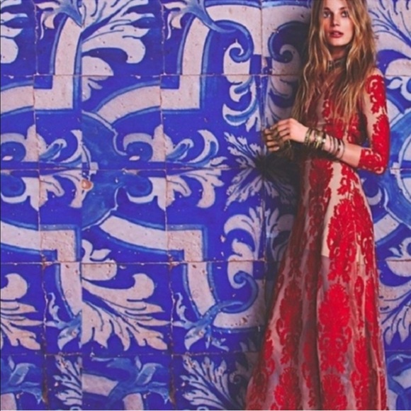 For Love & Lemons Red San Marco Lace Midi Dress S - Picture 2 of 16